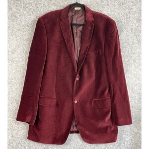 Camiloni Italia Velvet Blazer Sport Coat Mens 44L‎ Burgundy Red 2 Button Cotton